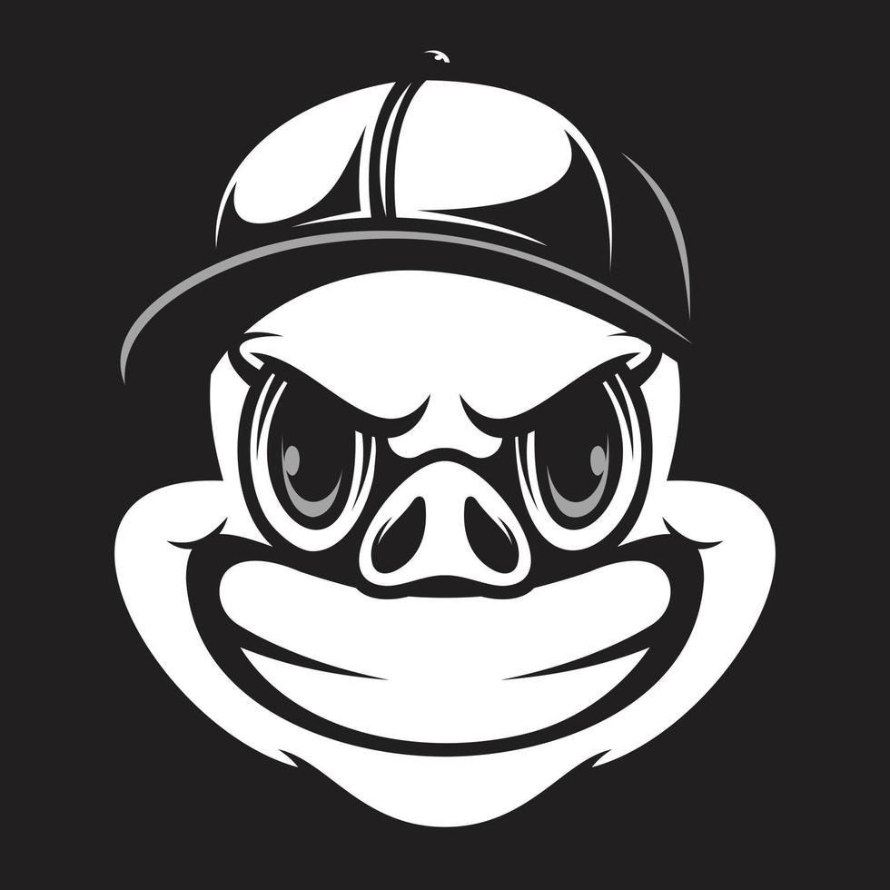 Pig Hat Black and White Mascot Design vector