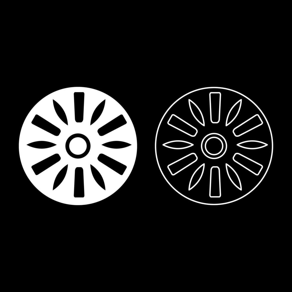 Drum industry circle round set icon white color vector illustration image solid fill outline contour line thin flat style