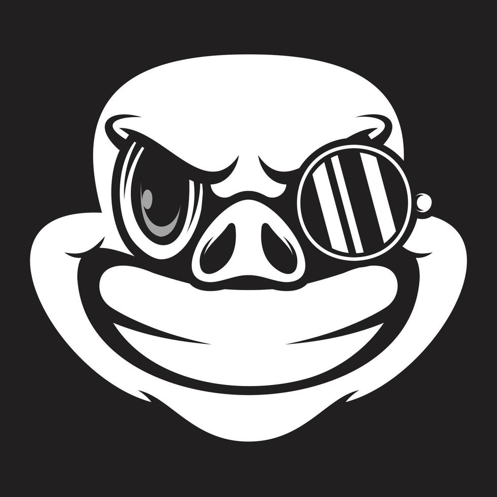 Pig Glasses Black and White Mascot Design vector