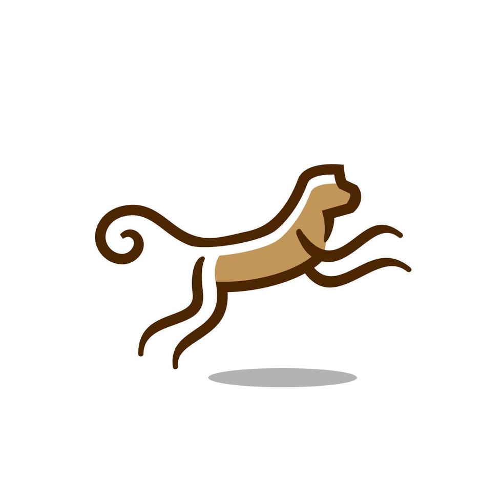 jumping monkey logo, abstract line art of ape icon vector design in outline style
