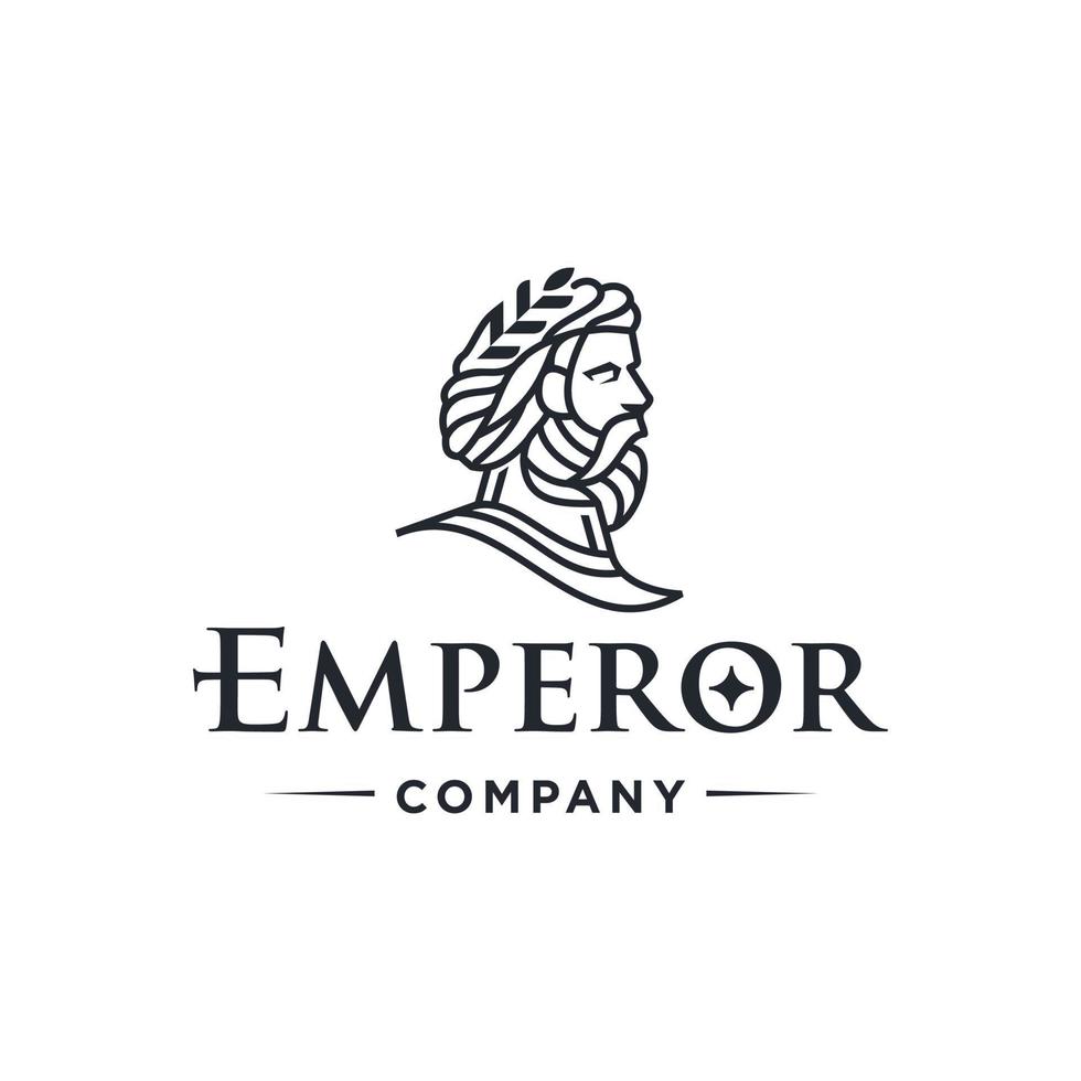 Greek emperor logo. god head wearing laurel wreath statue icon logo design Illustration vector in trendy minimal and simple line style. Ancient Greek Figure Face Head Statue Sculpture.
