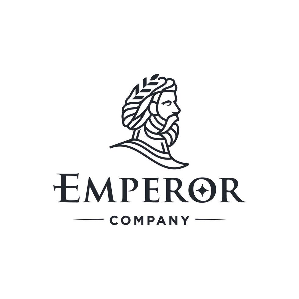 griego emperador logo. Dios cabeza vistiendo laurel guirnalda estatua icono logo diseño ilustración vector en de moda mínimo y sencillo línea estilo. antiguo griego figura cara cabeza estatua escultura.