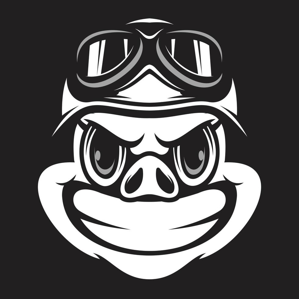 cerdo casco negro y blanco mascota diseño vector