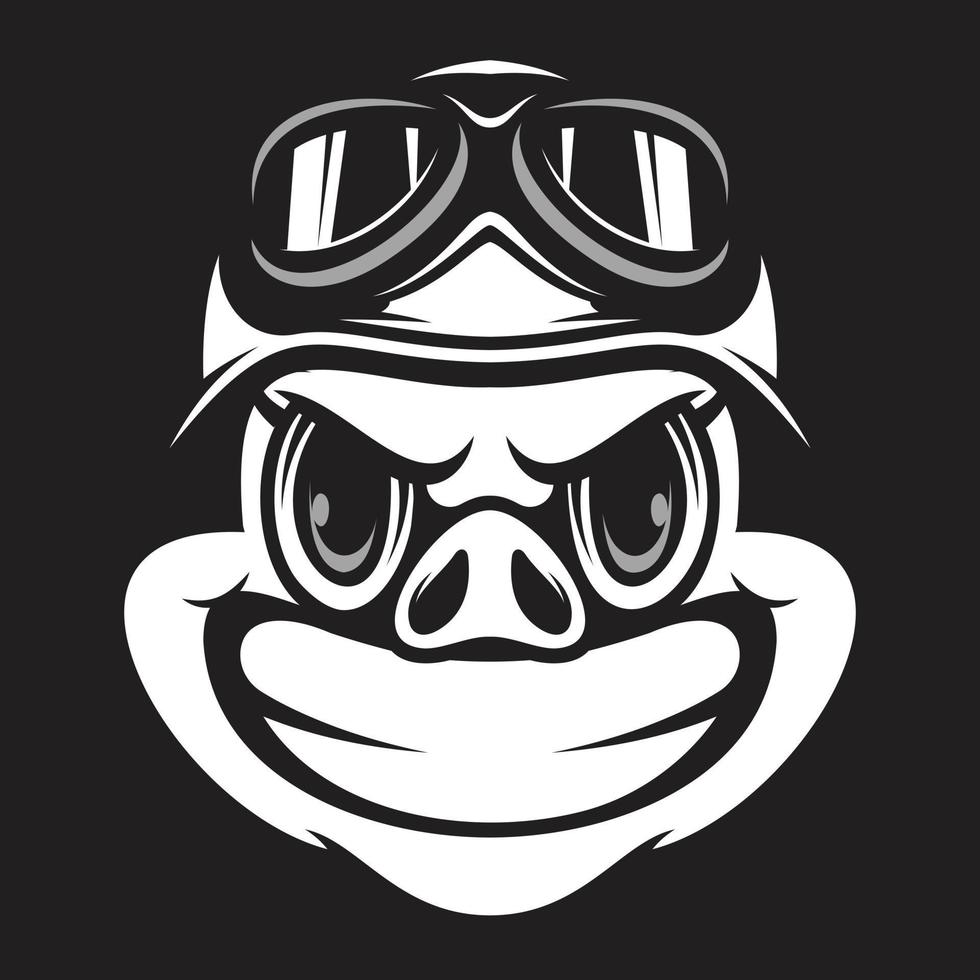 Pig Helmet Black and White Mascot Design vector