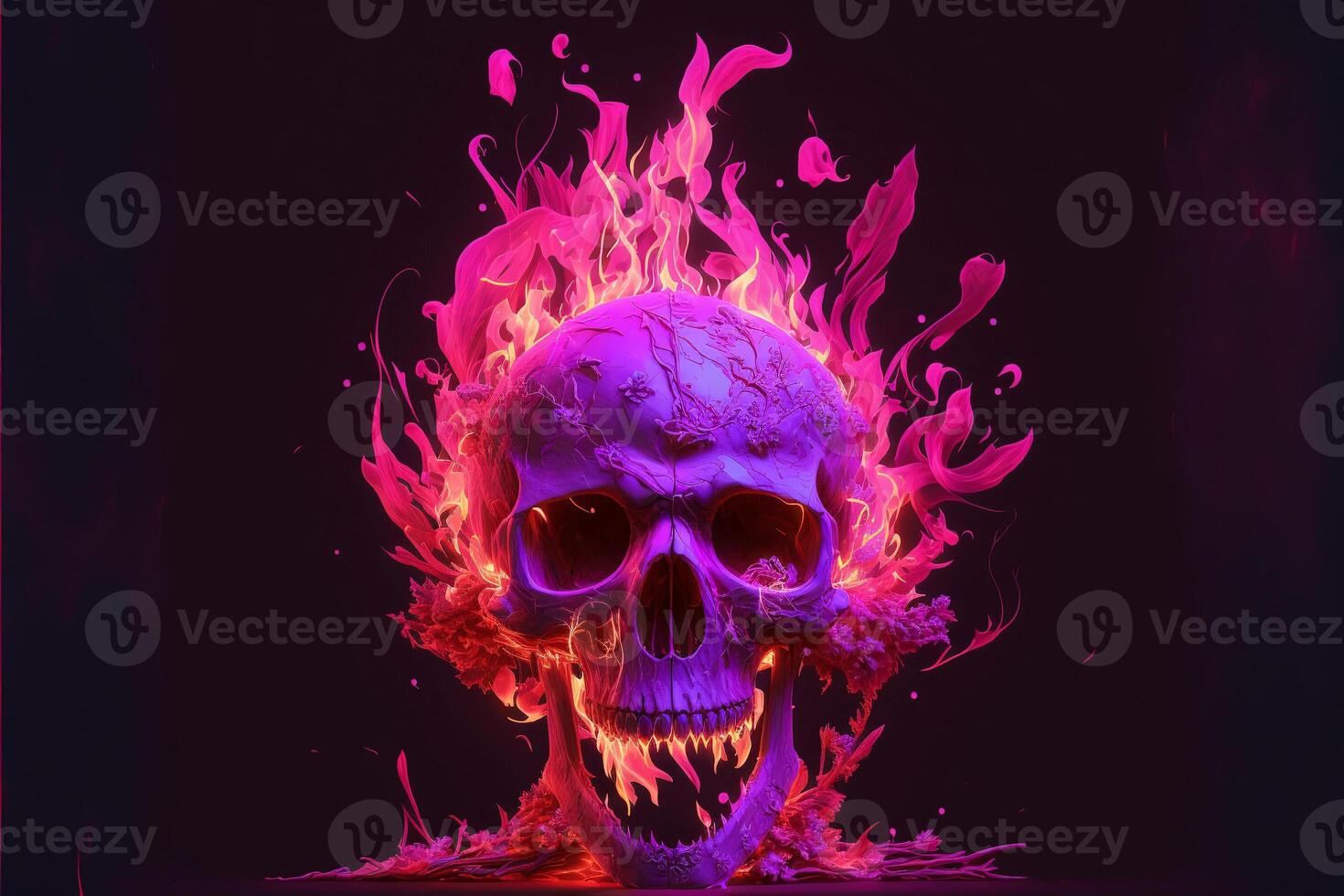 Satanic Skull In Flames In The Darkness, . photo