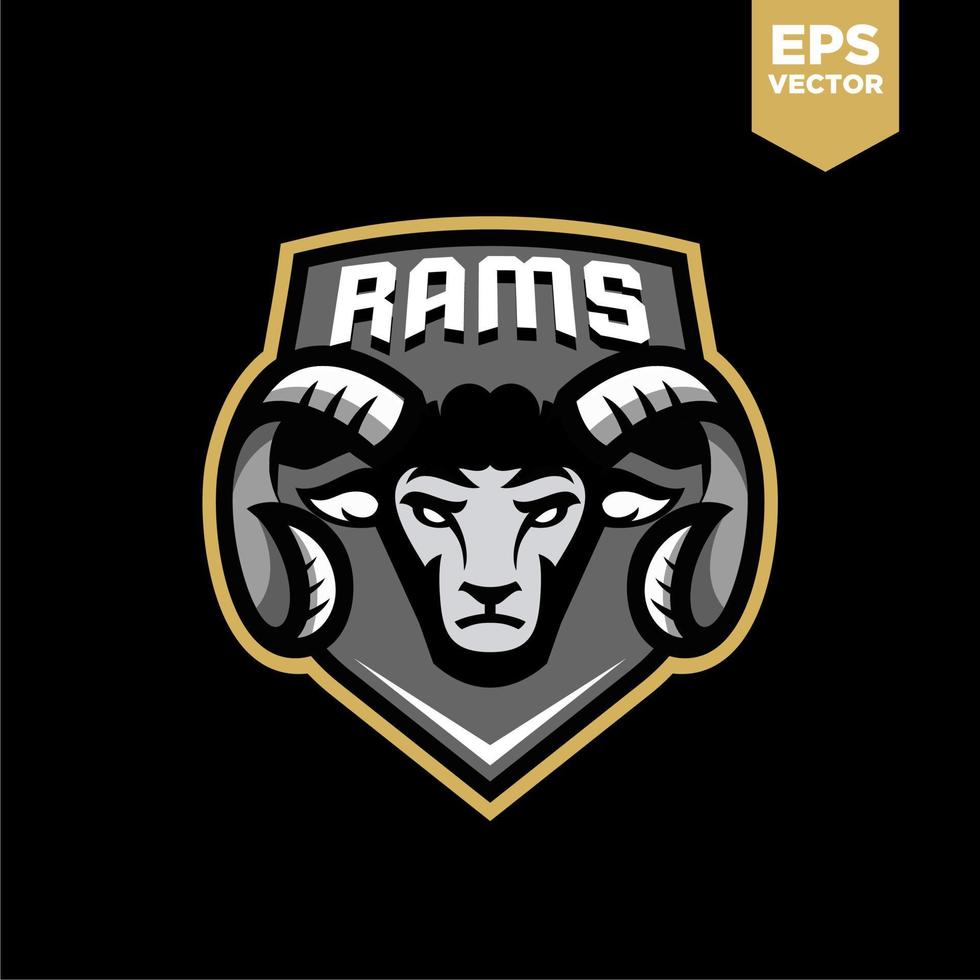 Black ram logo. dark sheep head e-sport mascot design character for gaming team or college club, modern cartoon style Illustration design of goat head isolated on black background. vector