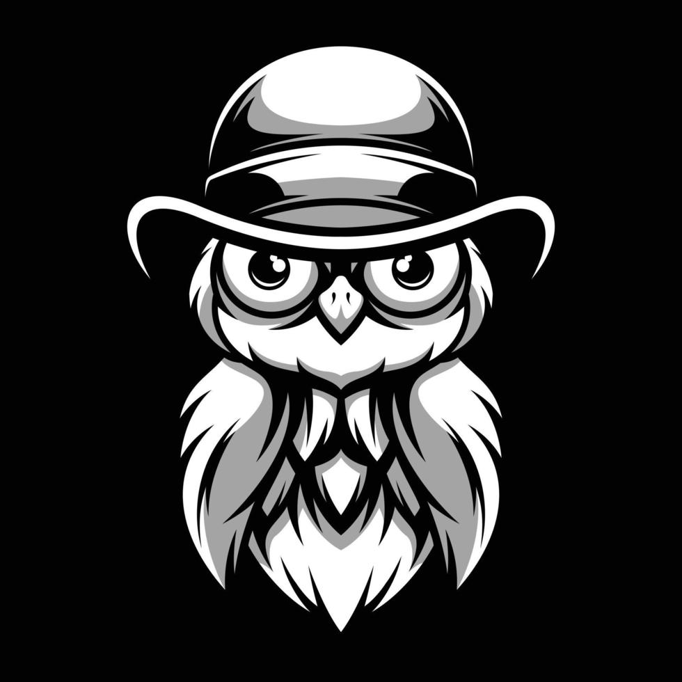 Owl Cap Black and White Mascot Design vector