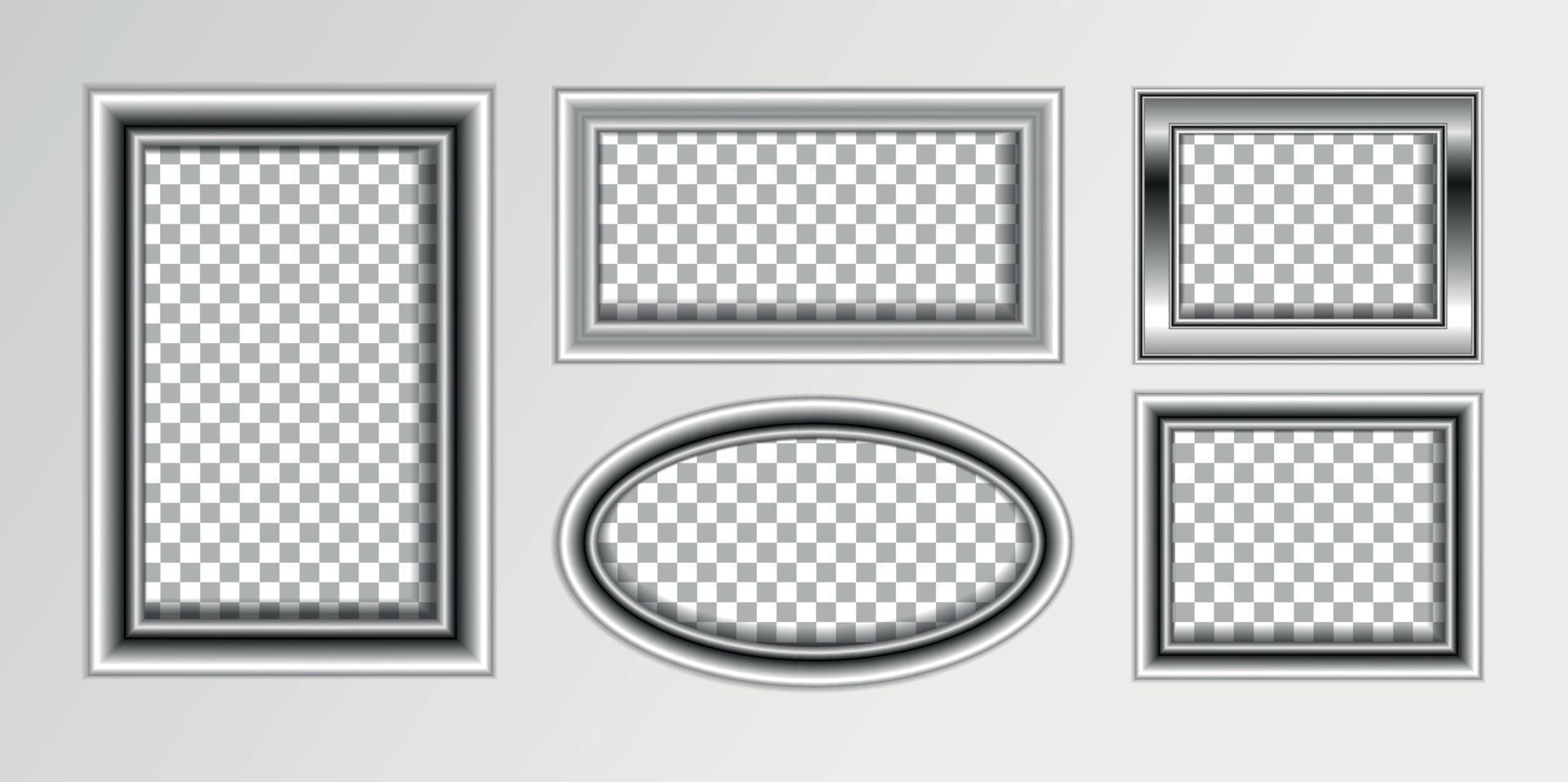 Set of empty white picture frames. Blank white picture frames mockup template isolated on transparent background. Vector collection