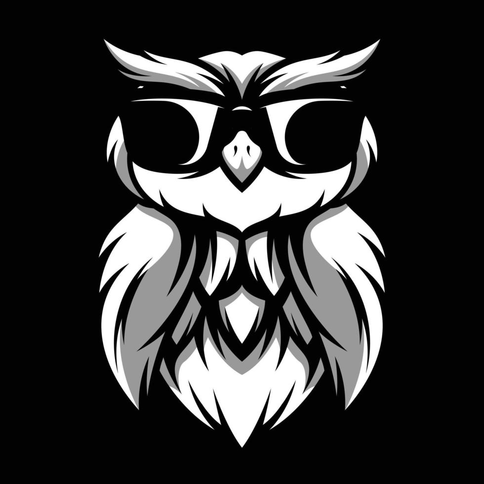 Owl Sunglass Black and White Mascot Design vector