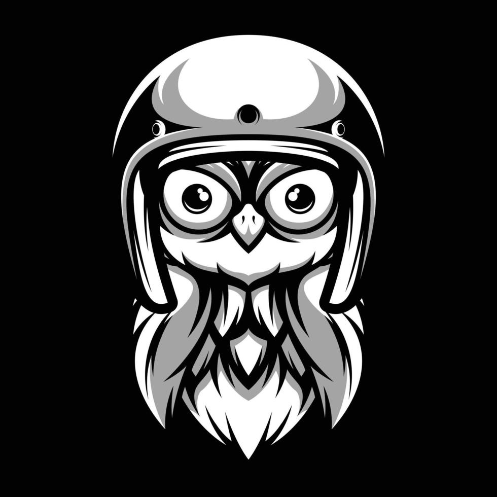 Owl Ride Black and White Mascot Design vector