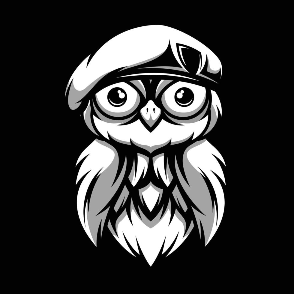 Owl Army Black and White Mascot Design vector