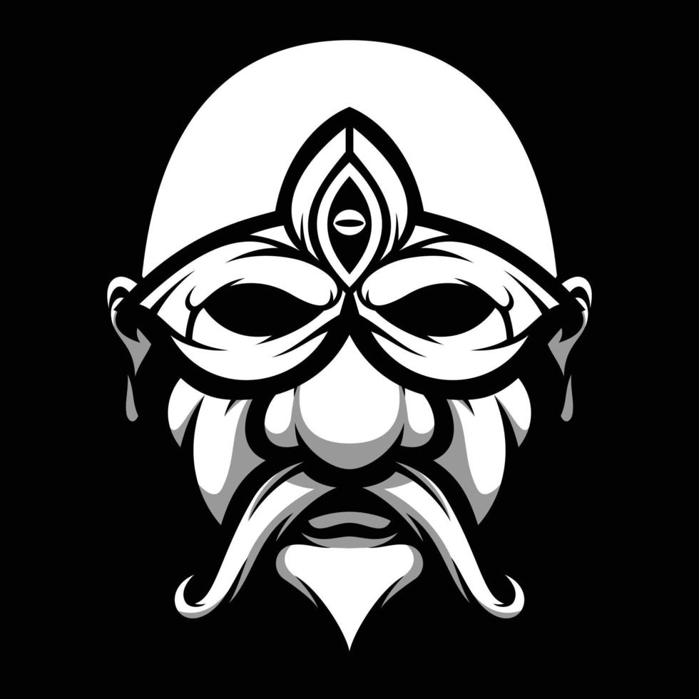 Old Mask Man Black and White Mascot Design vector