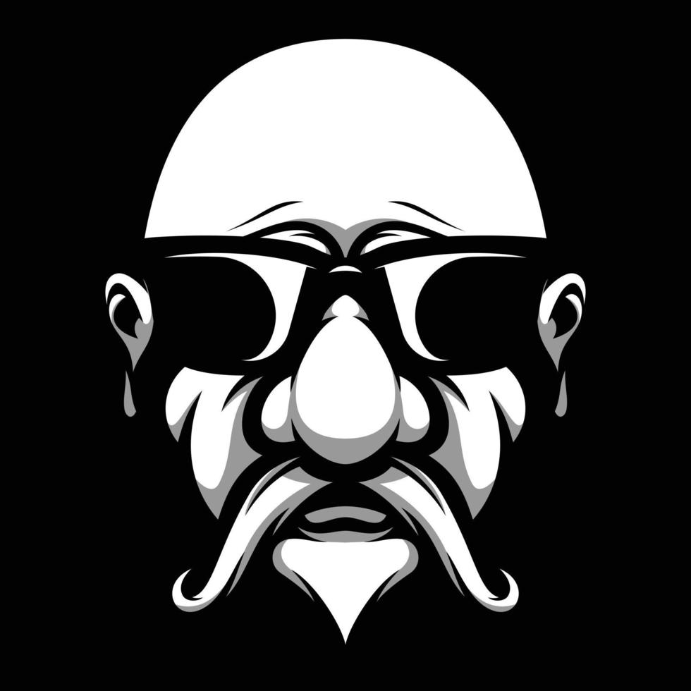 antiguo hombre gafas de sol negro y blanco mascota diseño vector