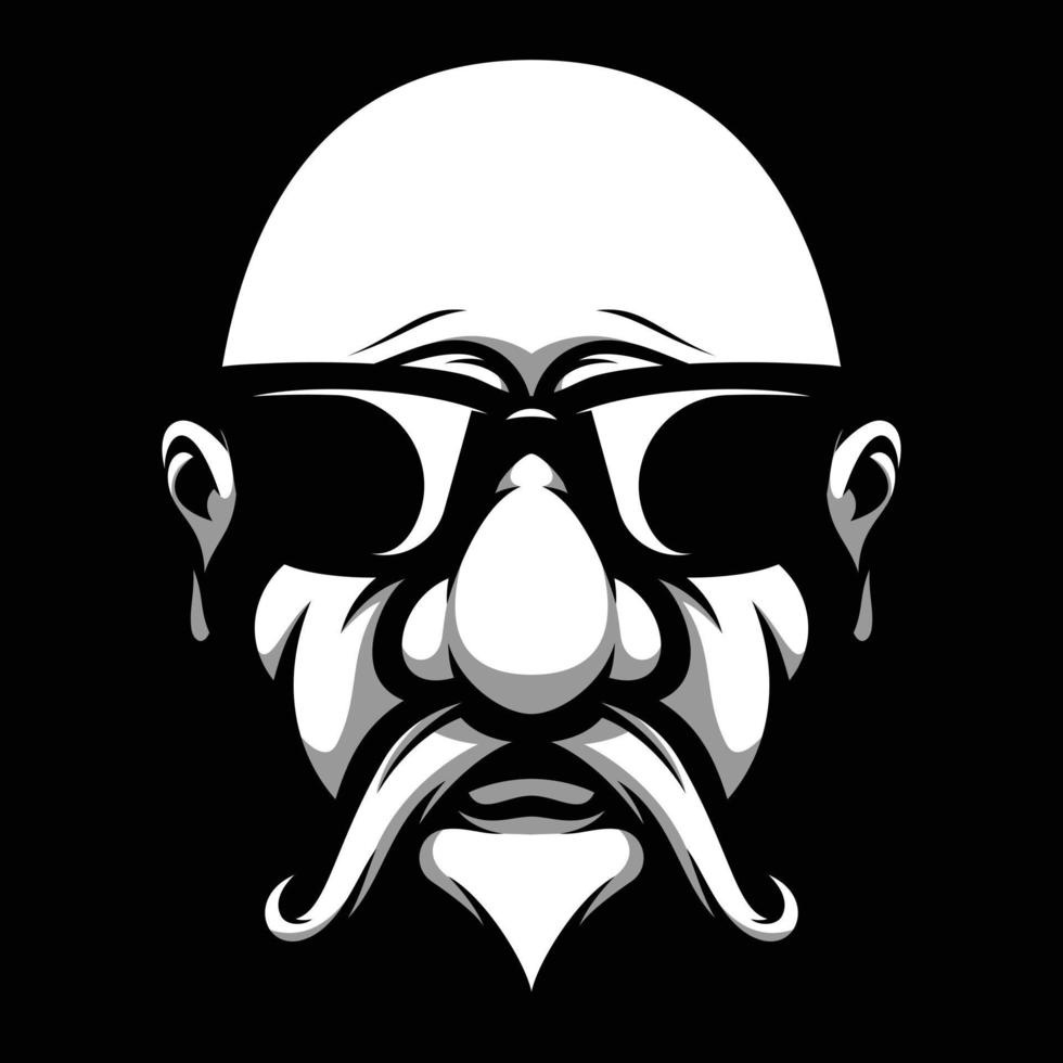 Old Man Sunglass Black and White Mascot Design vector