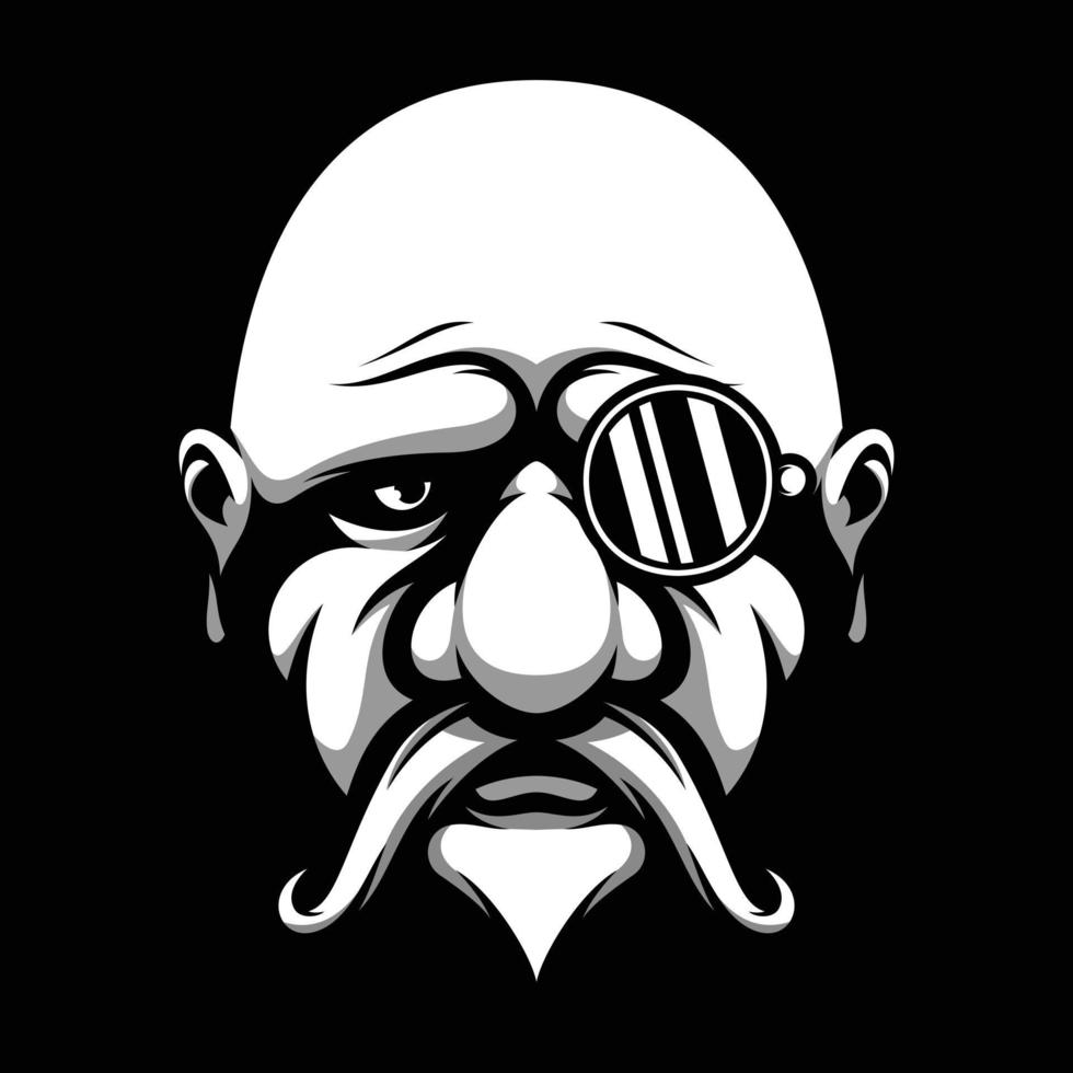 Old Glasses Man Black and White Mascot Design vector