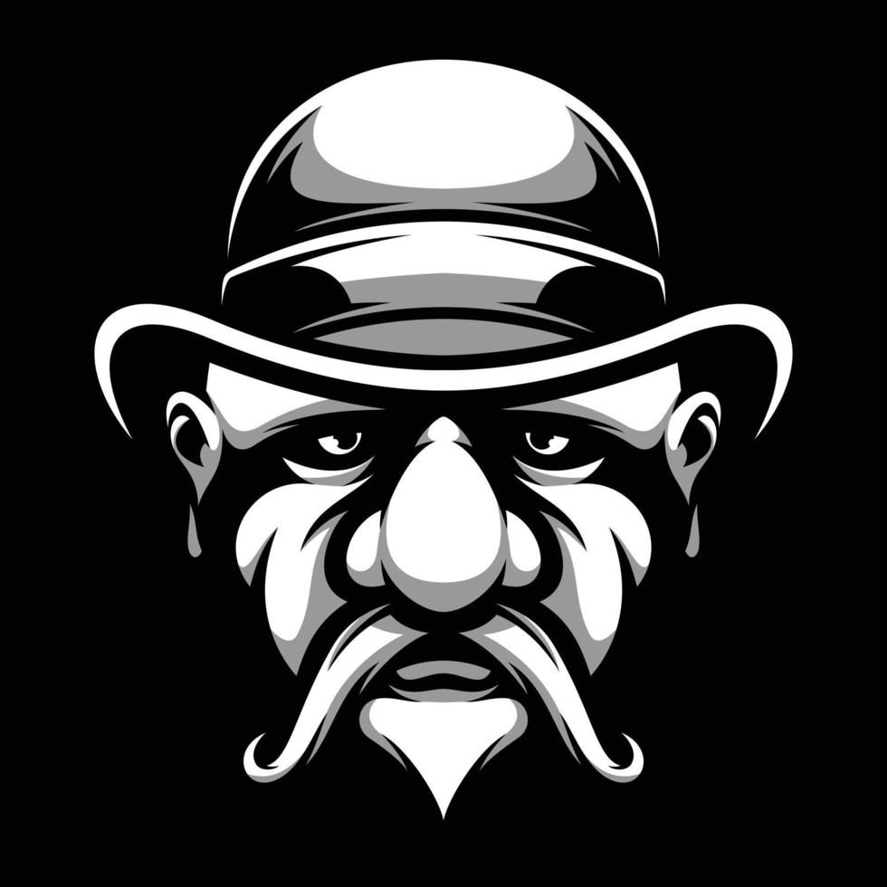 Old Man Cap Black and White Mascot Design vector