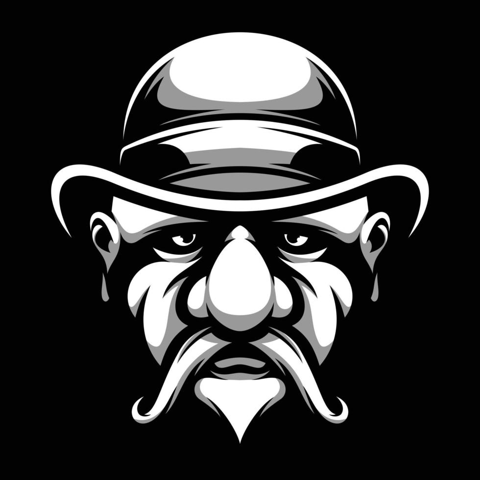 Old Man Cap Black and White Mascot Design vector