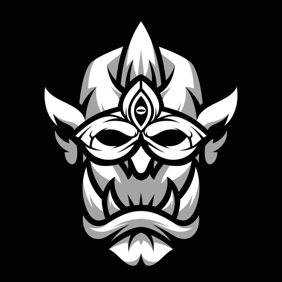 Ogre Mask Black and White Mascot Design vector