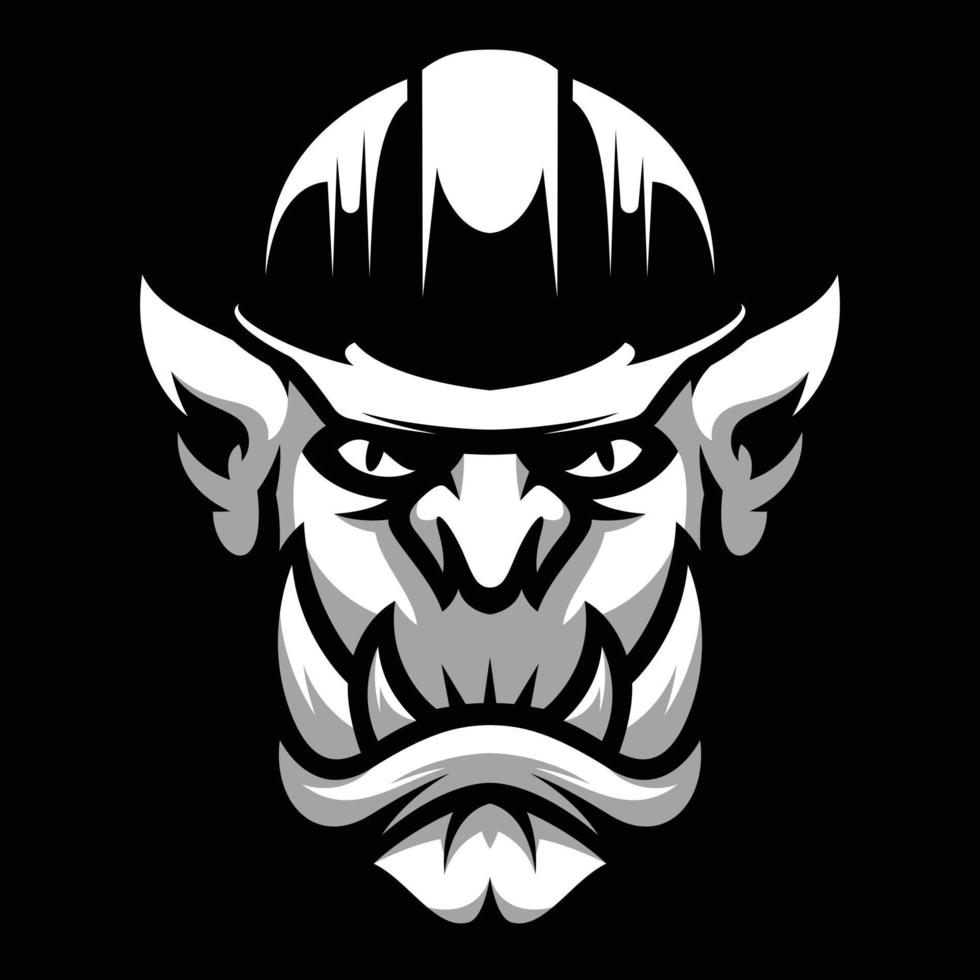Ogre Safety Helmet Black and White Mascot Design vector