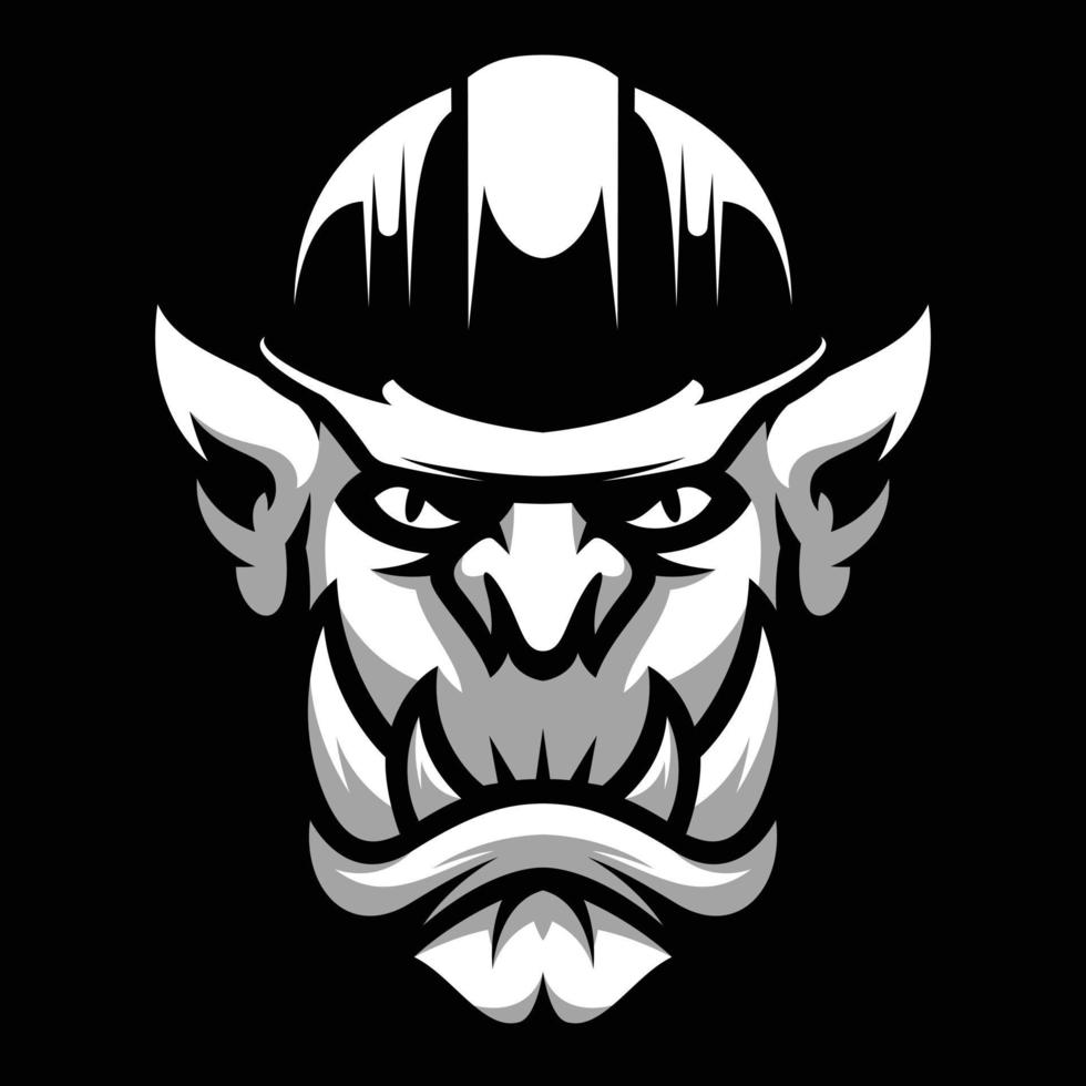 Ogre Safety Helmet Black and White Mascot Design vector