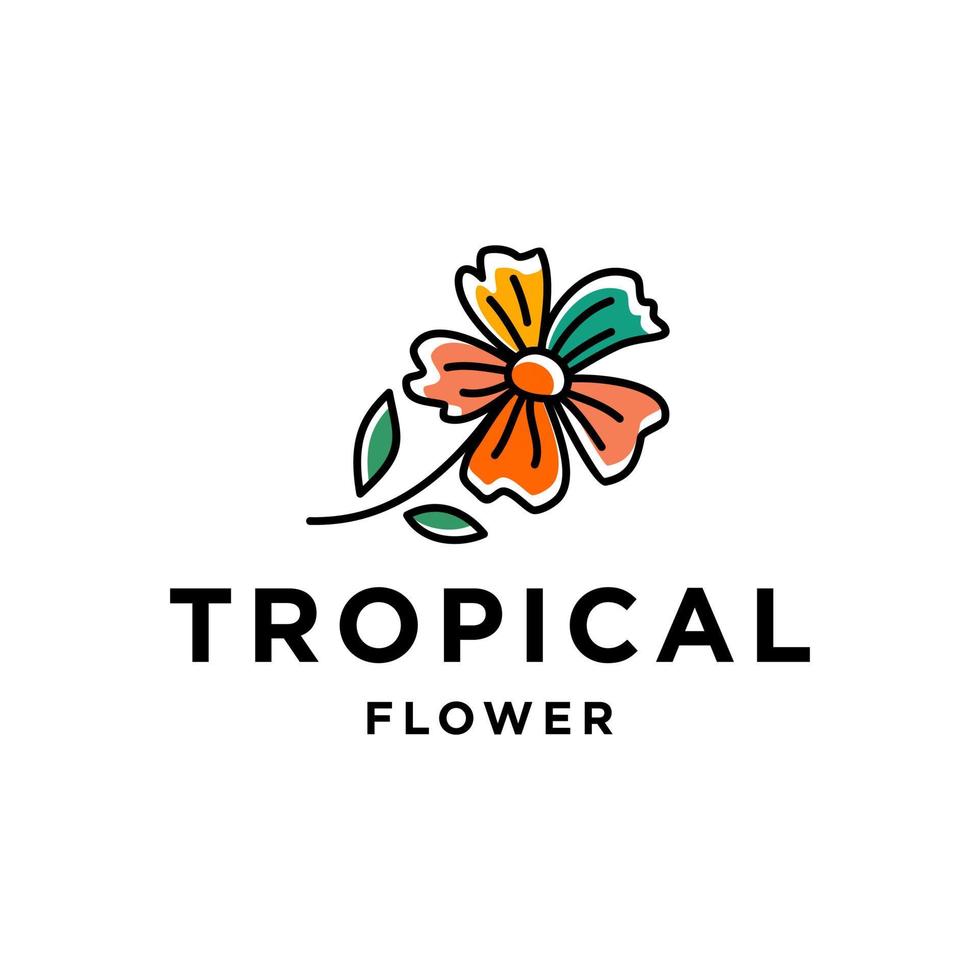 tropical colorful hawaii flower logo design. Hawaiian beautiful organic floral artwork Illustration vector