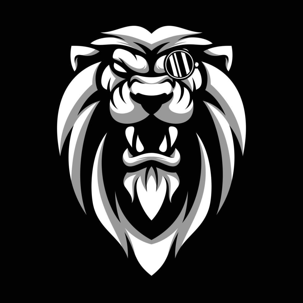 león lentes negro y blanco mascota diseño vector