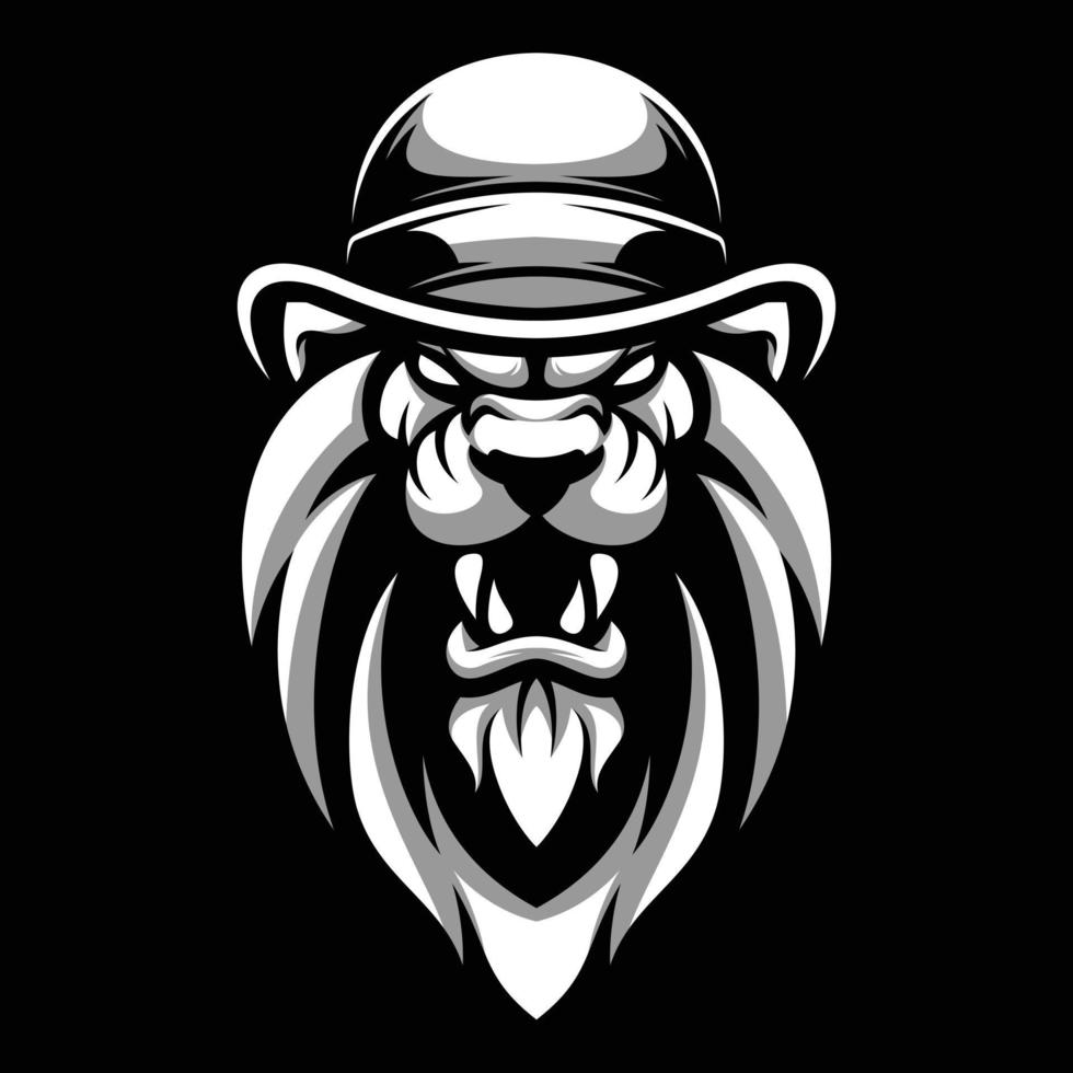 león gorra negro y blanco mascota diseño vector