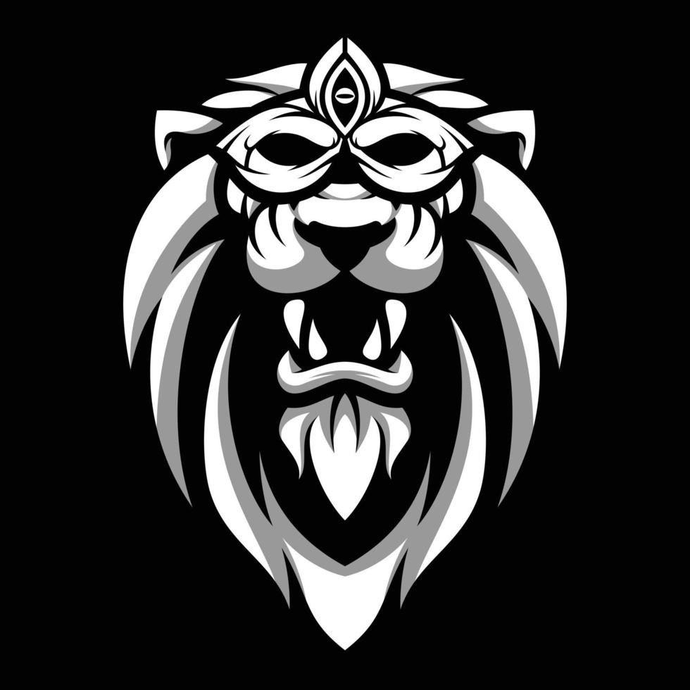 Lion Mask Black and White Mascot Design vector