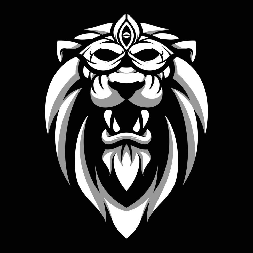 Lion Mask Black and White Mascot Design vector