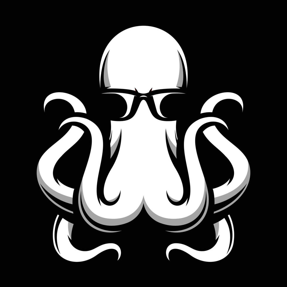 pulpo gafas de sol negro y blanco mascota diseño vector