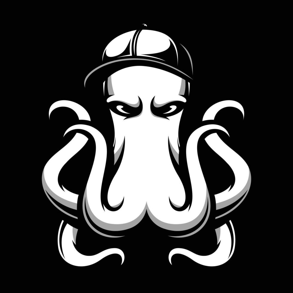 Octopus Hat Black and White Mascot Design vector
