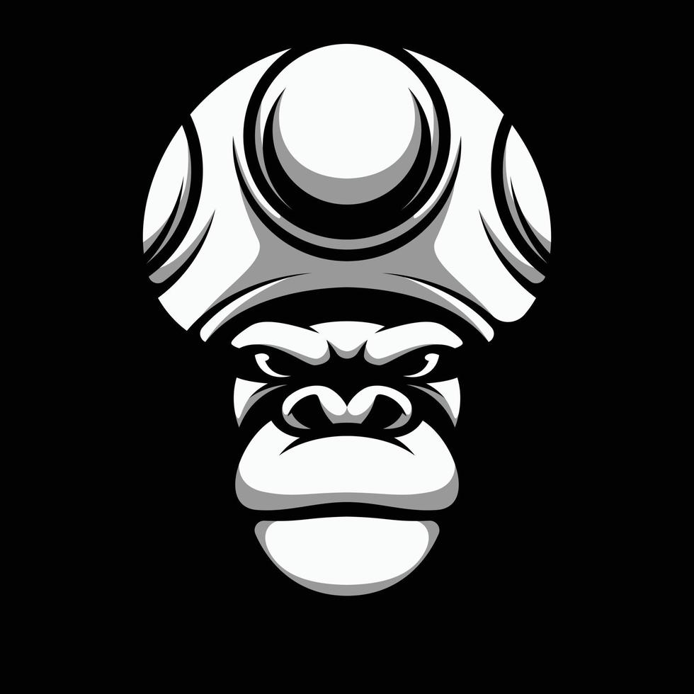 Gorilla Mushroom Hat Black and White Mascot Design vector