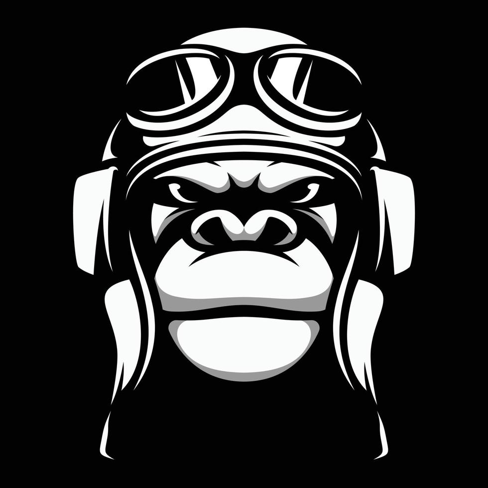 Gorilla Pilot Black and White Mascot Design vector