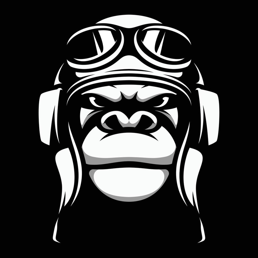 Gorilla Pilot Black and White Mascot Design vector