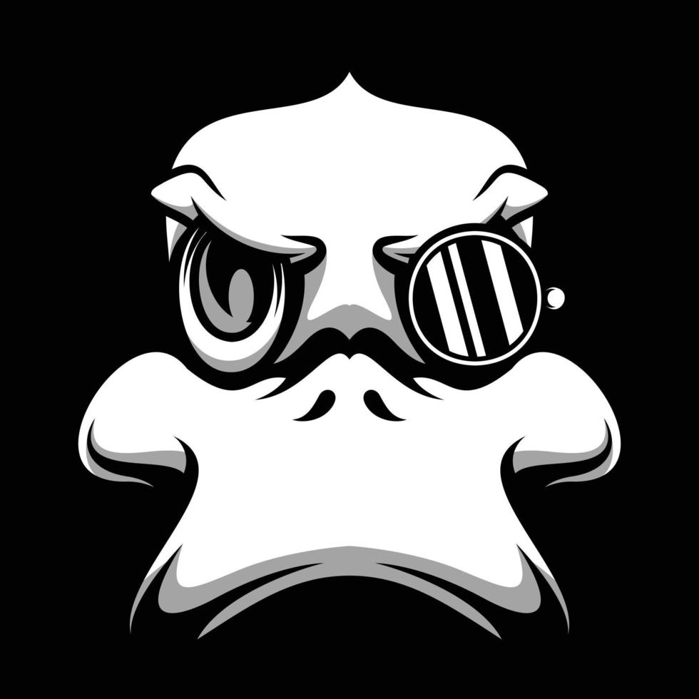 Pato lentes negro y blanco mascota diseño vector