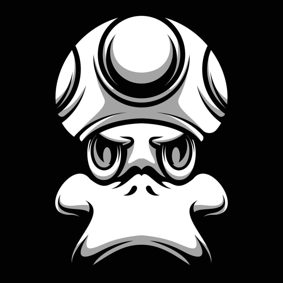 Duck Mushroom Hat Black and White Mascot Design vector
