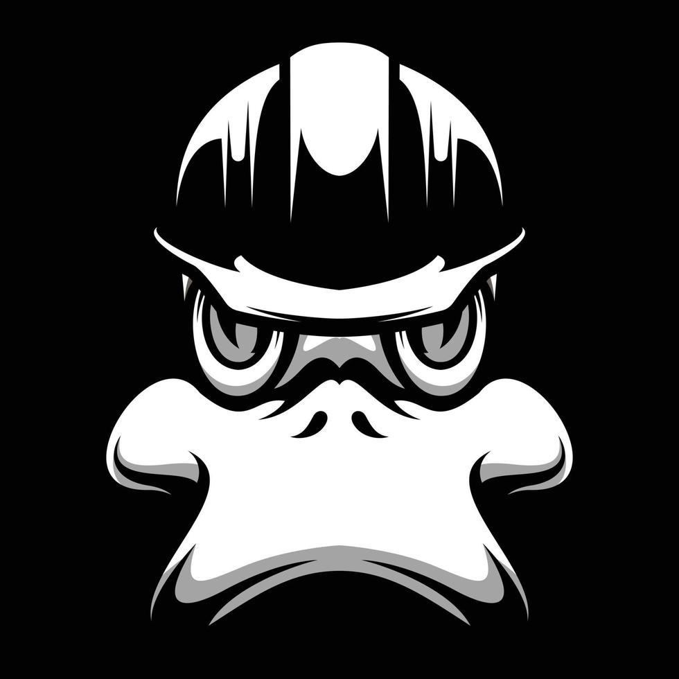 Duck Safety Helmet Black and White Mascot Design vector
