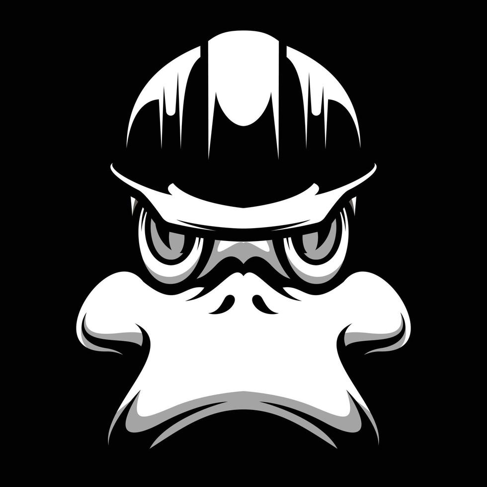 Pato la seguridad casco negro y blanco mascota diseño vector