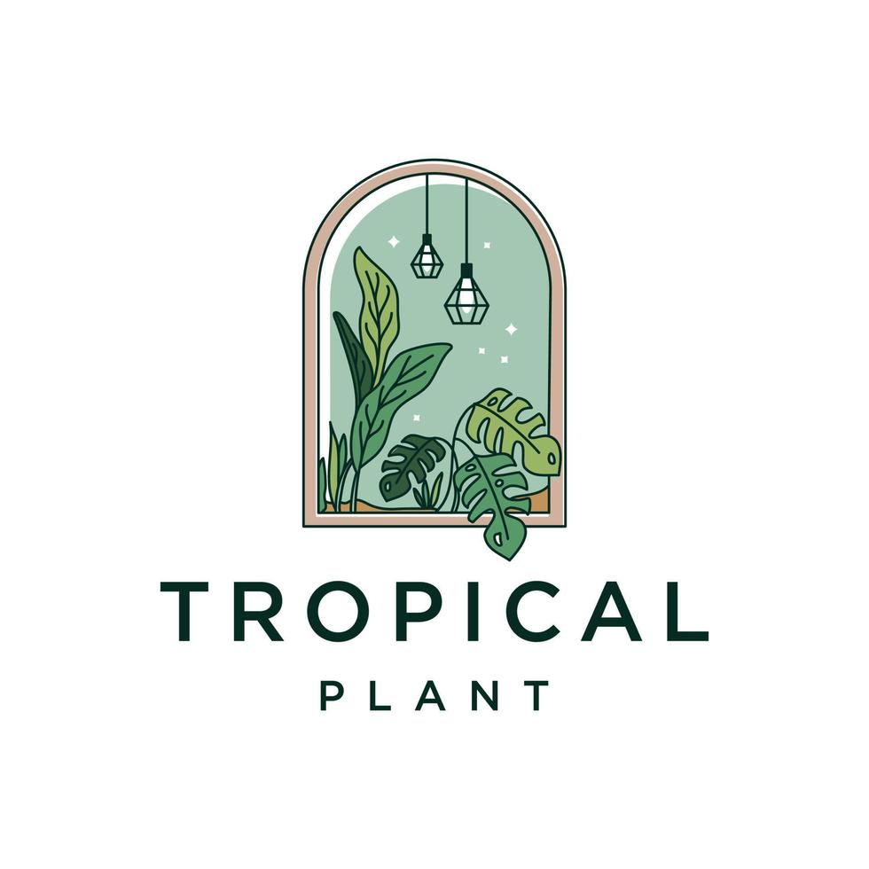 aesthetic tropical plant logo design icon. Modern minimalist abstract aesthetic nature arch illustrations. Bohemian style wall decor. vector