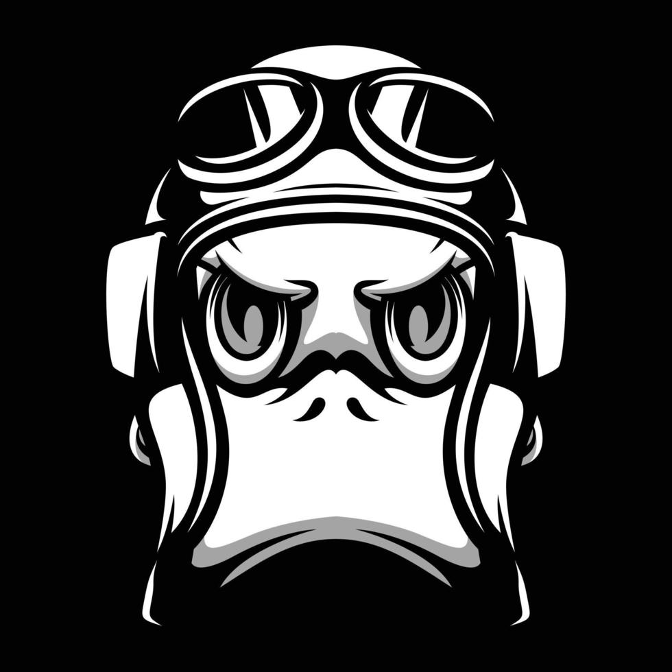 Duck Pilot Black and White Mascot Design vector