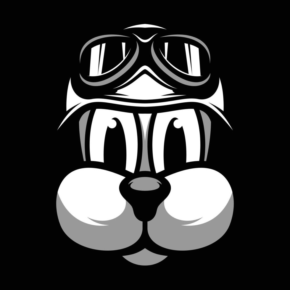 Dog Helmet Black and White Mascot Design vector