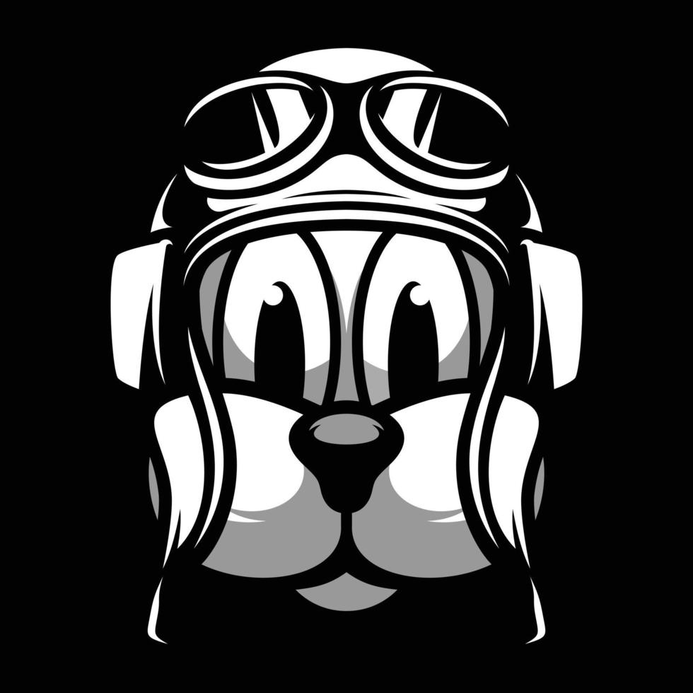 Dog Pilot Black and White Mascot Design vector