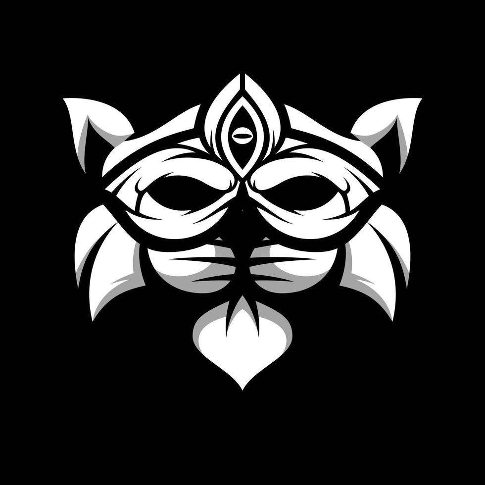 Cat Mask Black and White Mascot Design vector