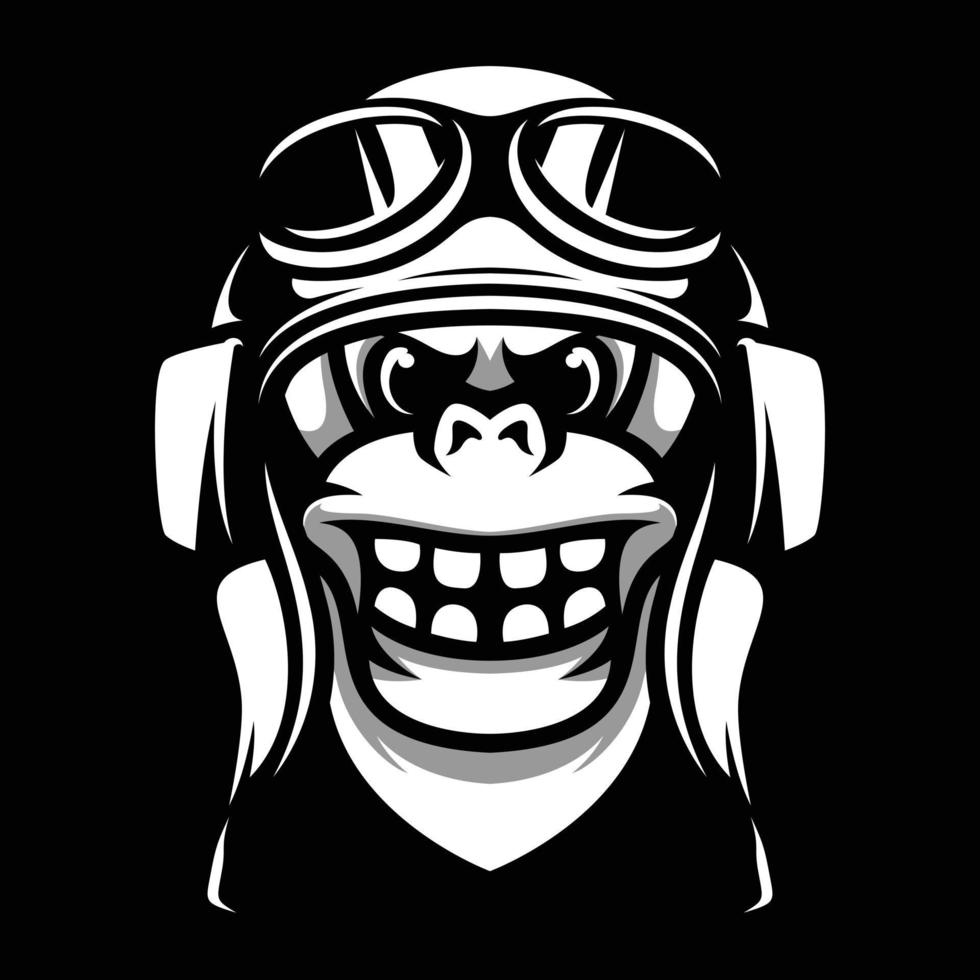 Yeti Pilot Black and White Mascot Design vector
