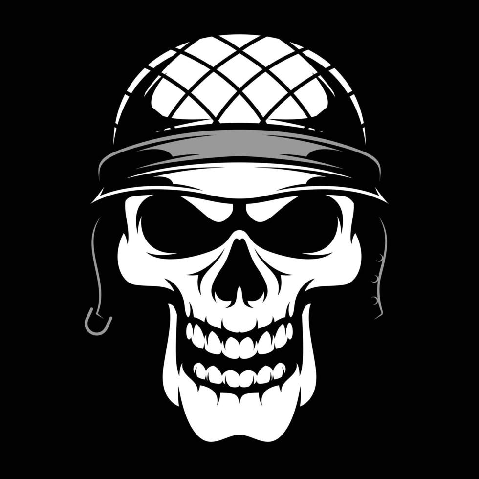 Skull Soldier Black and White Mascot Design vector
