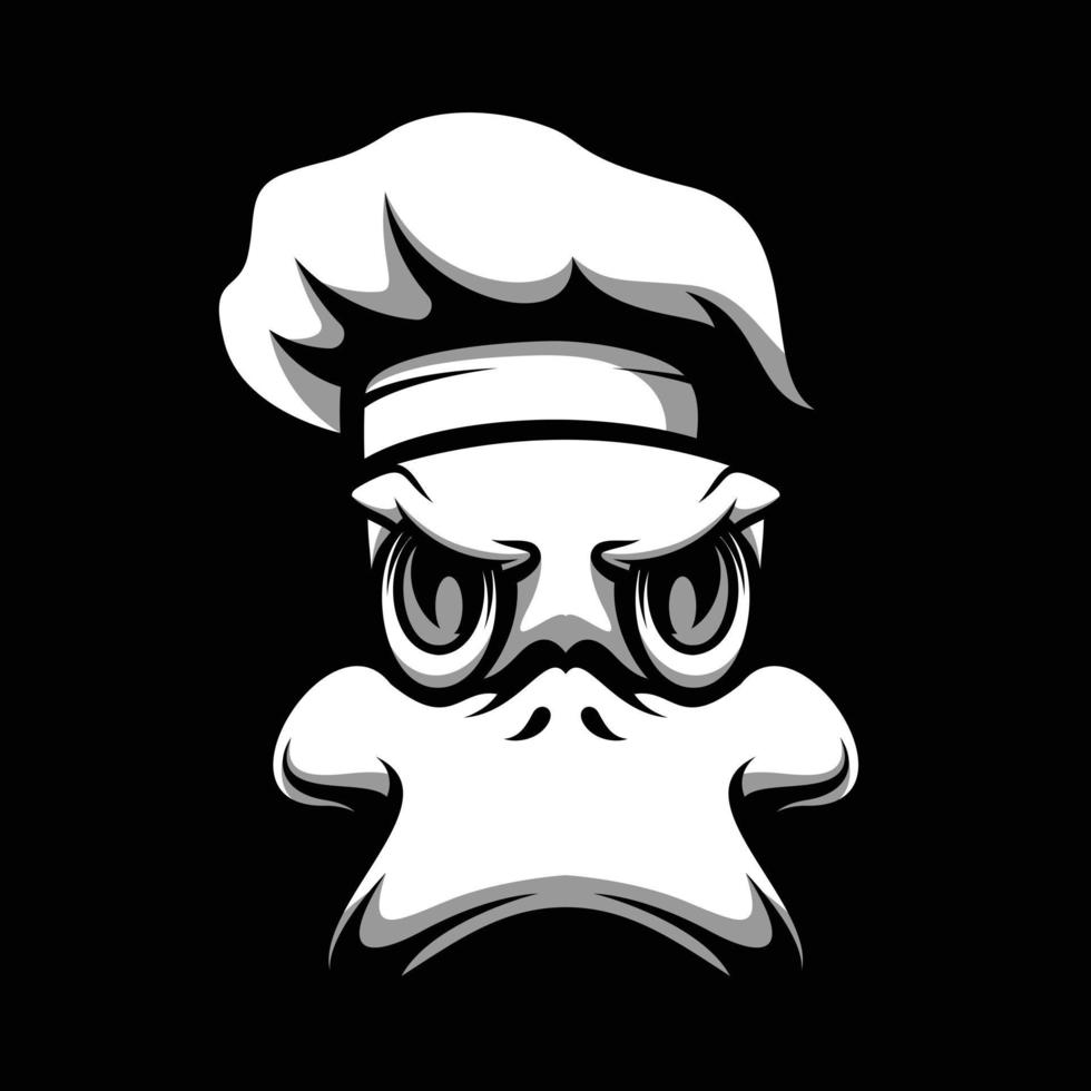 Pato cocinero negro y blanco mascota diseño vector