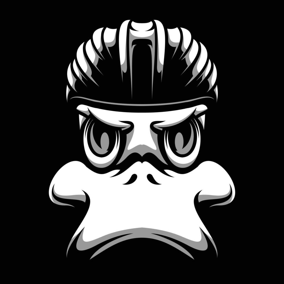 Pato bicicleta casco negro y blanco mascota diseño vector