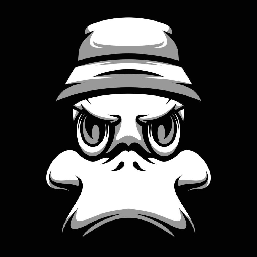 Duck Bucket Hat Black and White Mascot Design vector