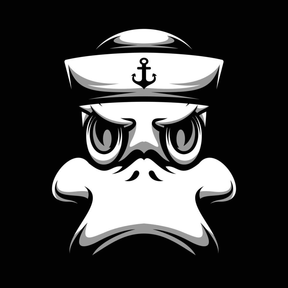 Duck Sailor Black and White Mascot Design vector