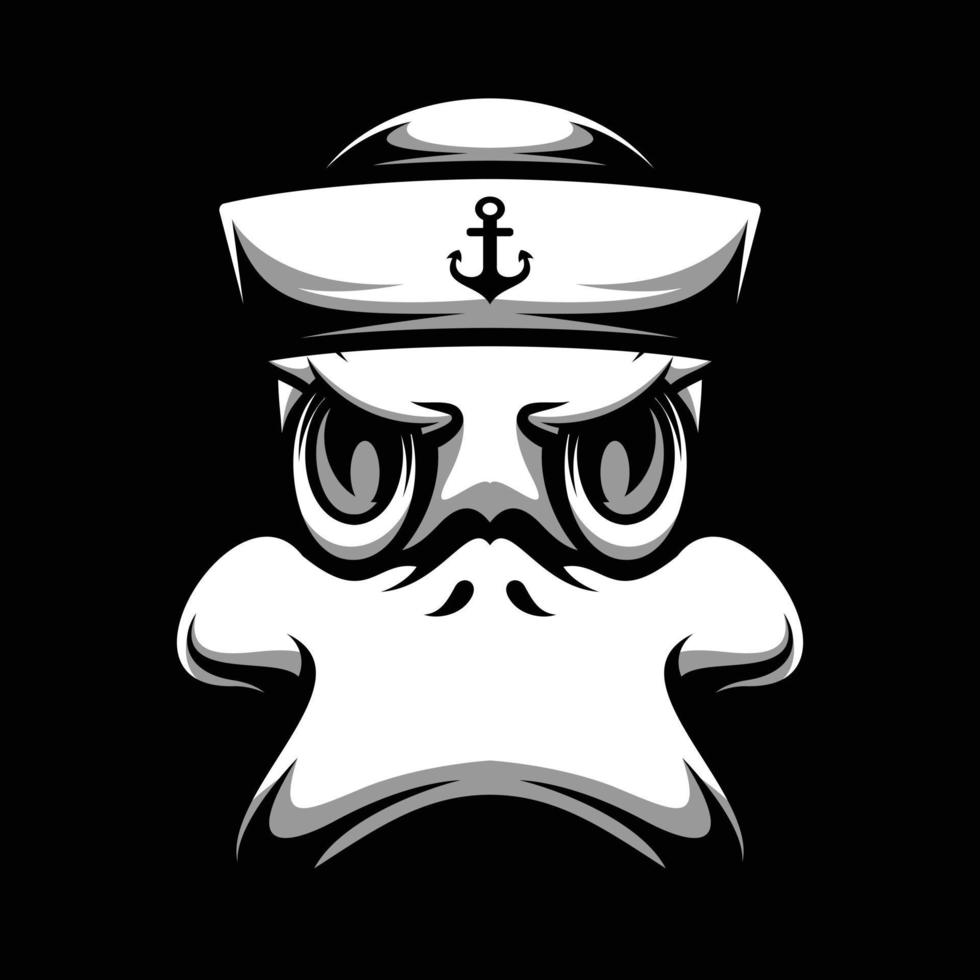 Duck Sailor Black and White Mascot Design vector